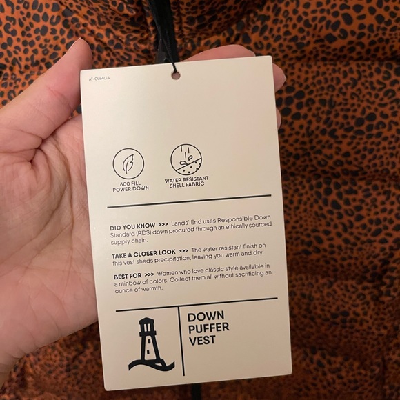 Lands' End Brown Leopard Print Puffer Vest - Picture 5 of 6